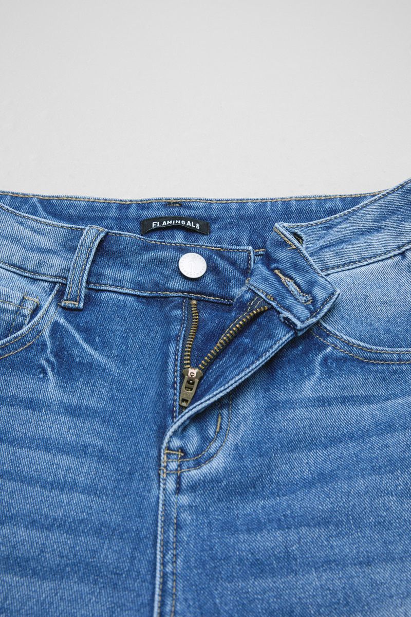 Seam Front Raw Hem High Rise Denim Bermuda Shorts Without Belt