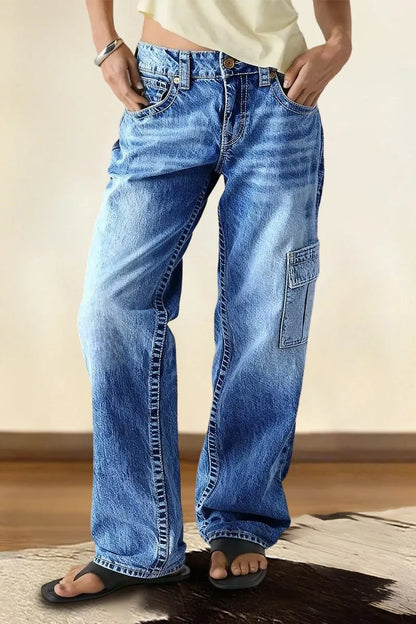 Wash Multi Pocket Mid Rise Straight Leg Jeans