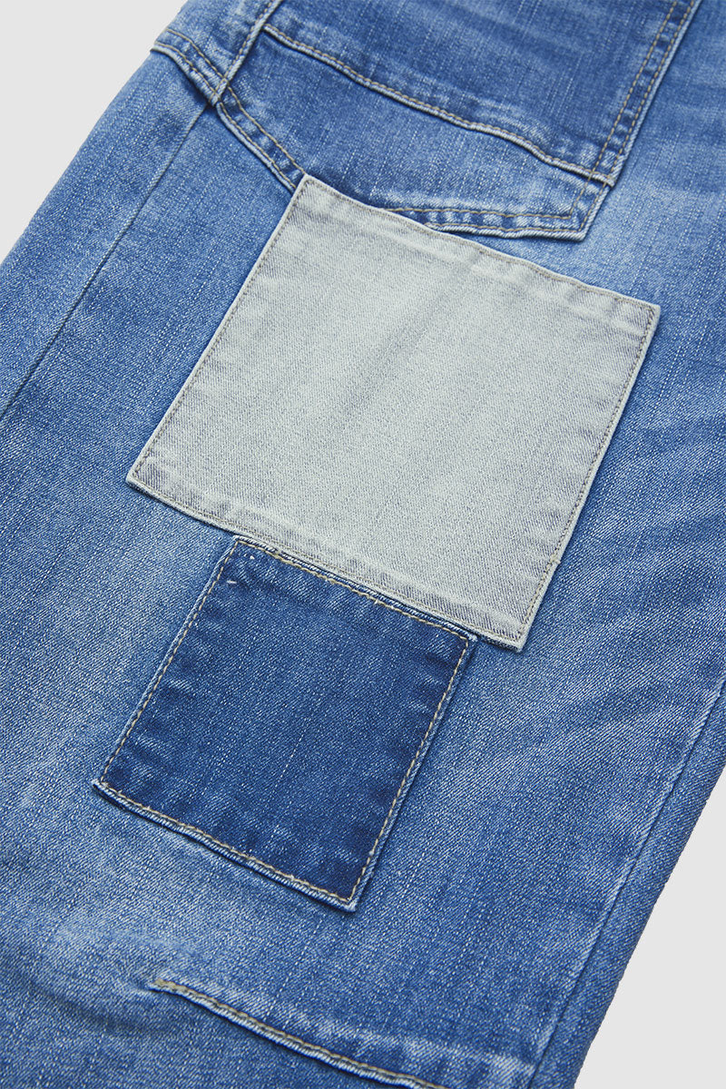 Drawstring Patch Pocket Mid Waist Barrel Leg Jeans