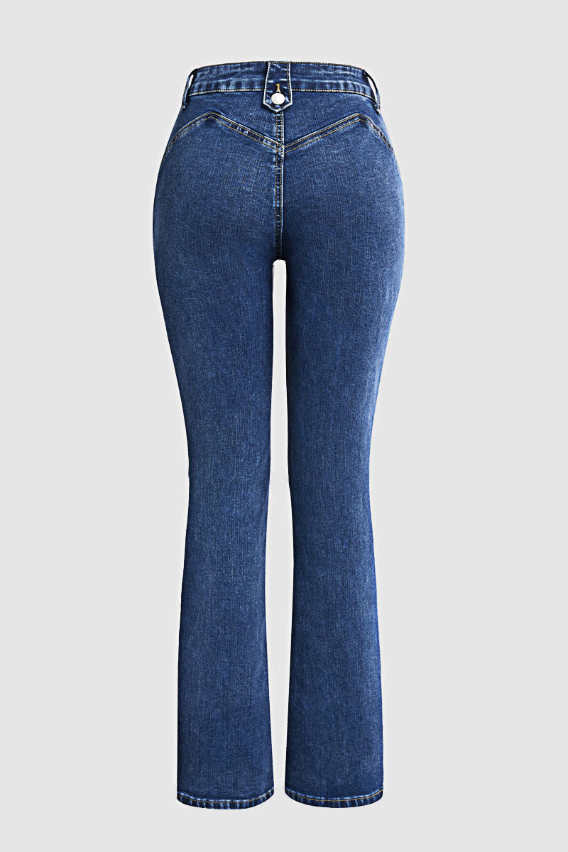 Wash Button Decor High Rise Bootcut Jeans