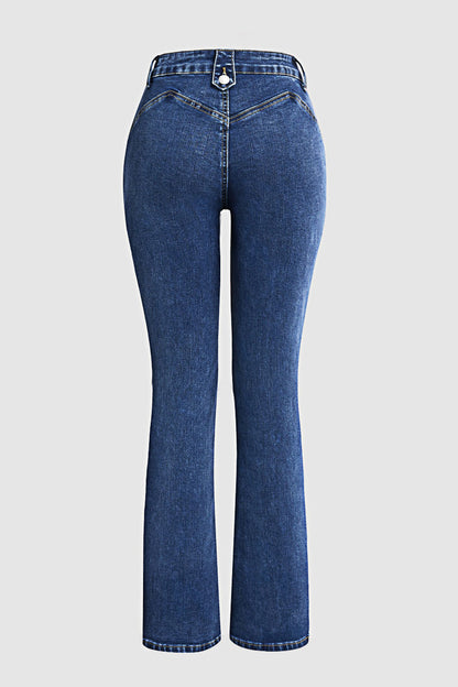 Wash Button Decor High Rise Bootcut Jeans