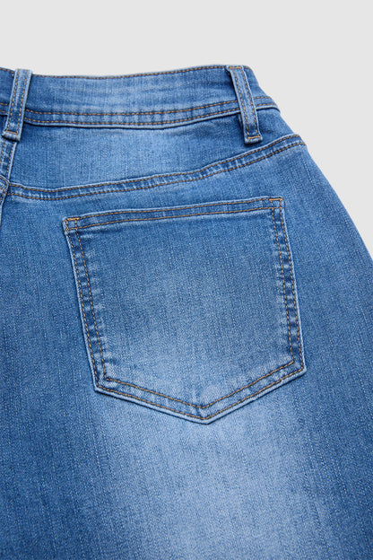 Wash Button Detail High Waist Straight Leg Cropped Jeans