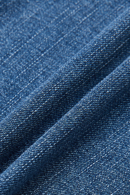 Wash Raw Hem Stitch Detail Mid Waist Straight Leg Cropped Jeans