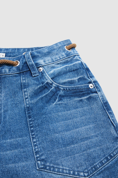 Drawstring Raw Hem Split Mid Waist Wide Leg Jeans