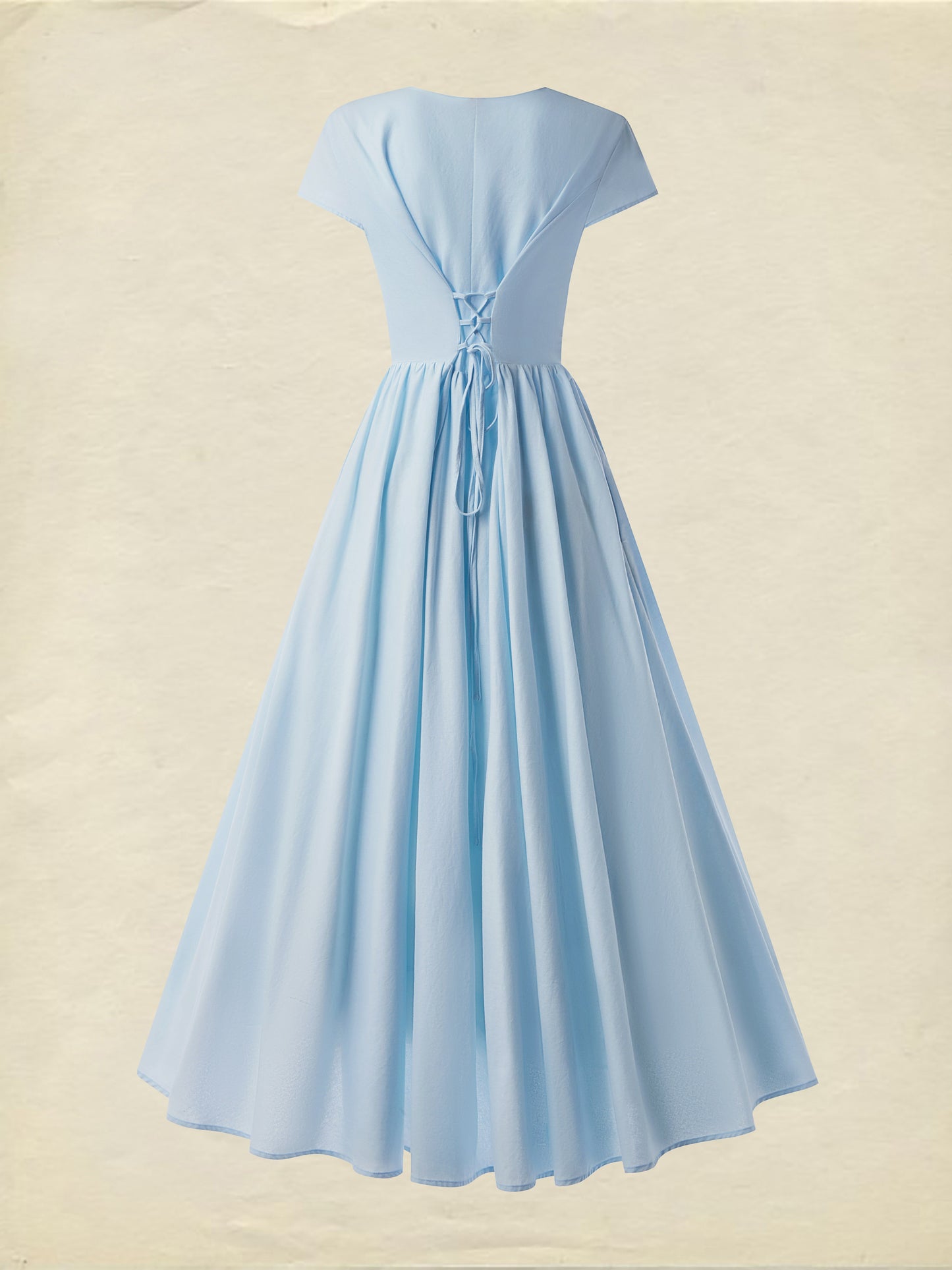 Robe midi en lin, manches courtes, col en V, mélange de lin, unie, Renaissance