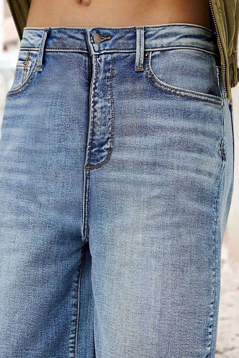 Embroidery Mid Waist Denim Bermuda Shorts Without Belt