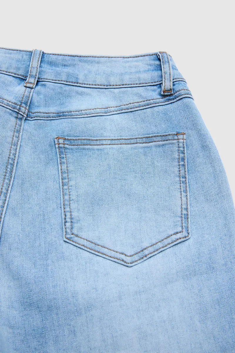 Wash Baroque Embroidery Side Mid Waist Bootcut Jeans
