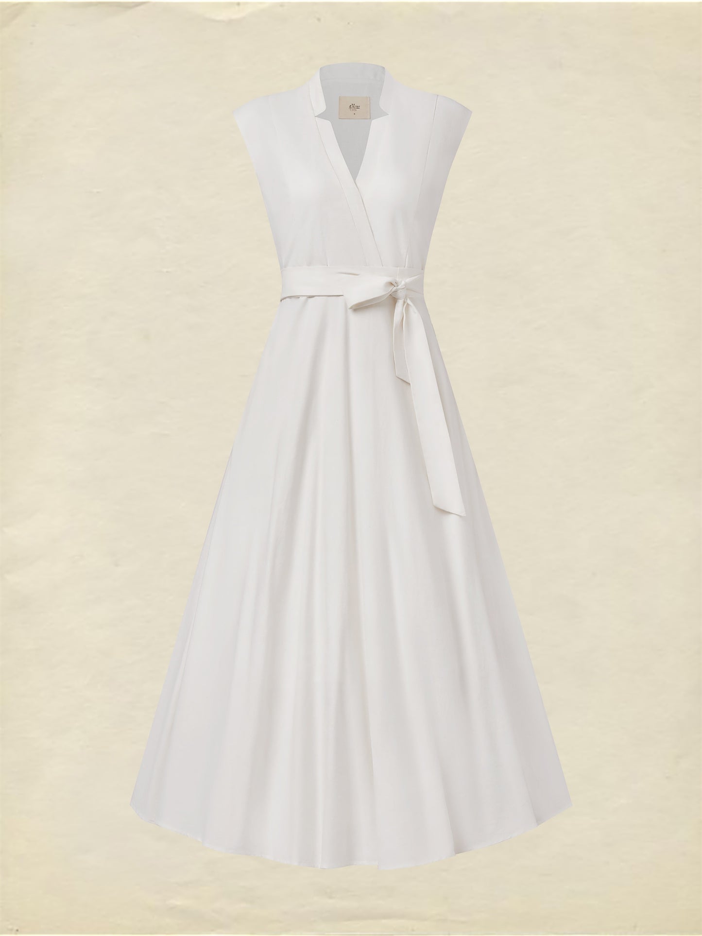 Robe midi en lin, sans manches, col en V, unie, avec ceinture, vintage, blanche