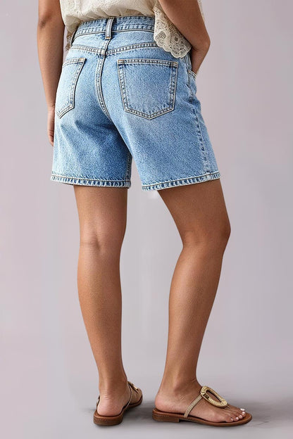Wash Mid Waist Denim Mid Thigh Shorts