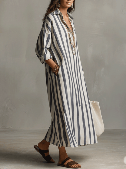 Chemise rayée décontractée Robe longue style bohème