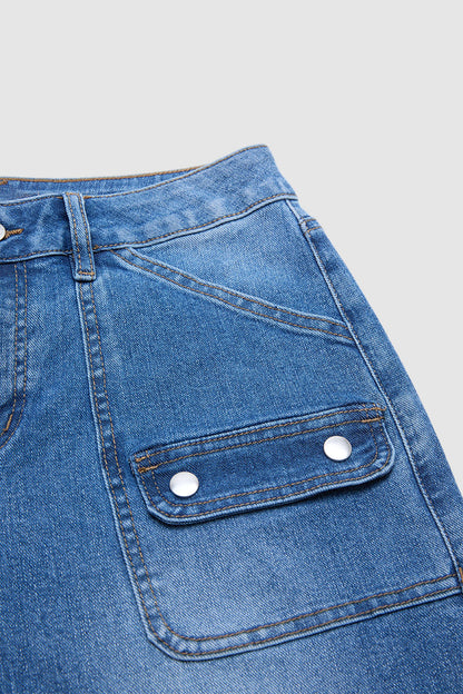 Ripped Flap Decor High Waist Straight Leg Cropped Jeans