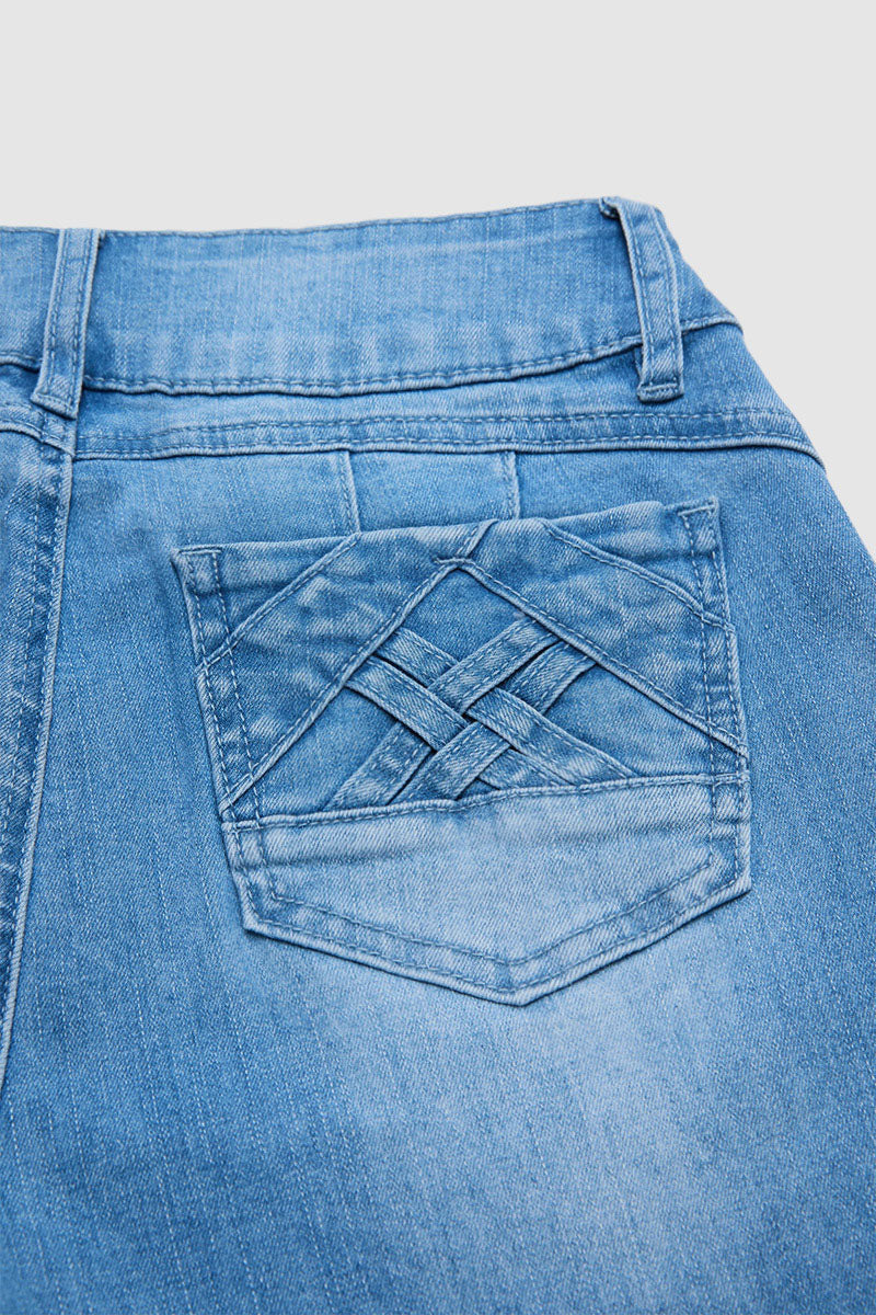 Braided Detail Raw Hem High Rise Capri Skinny Jeans