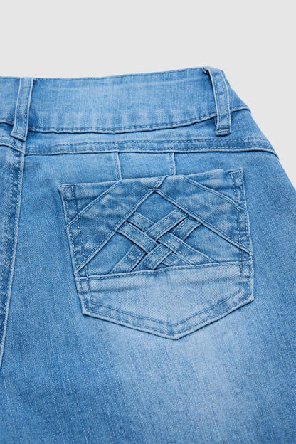 Braided Detail Raw Hem High Rise Capri Skinny Jeans