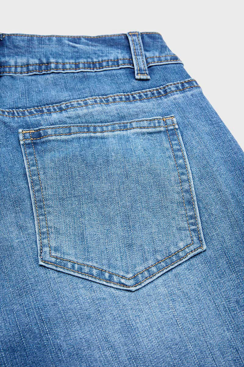Wash Seam Detail Mid Rise Straight Leg Crop Jeans