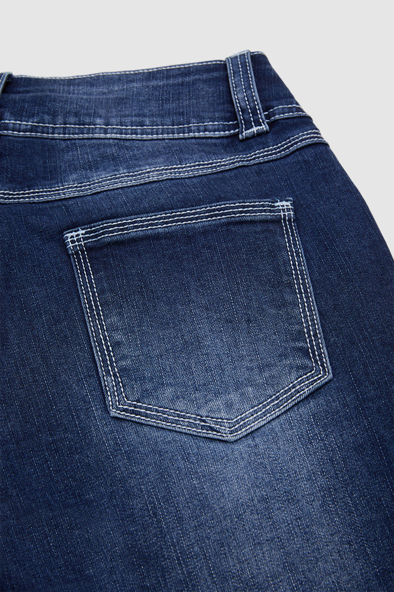 Wash Button Side Mid Waist Skinny Crop Jeans