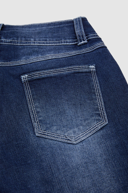 Wash Button Side Mid Waist Skinny Crop Jeans