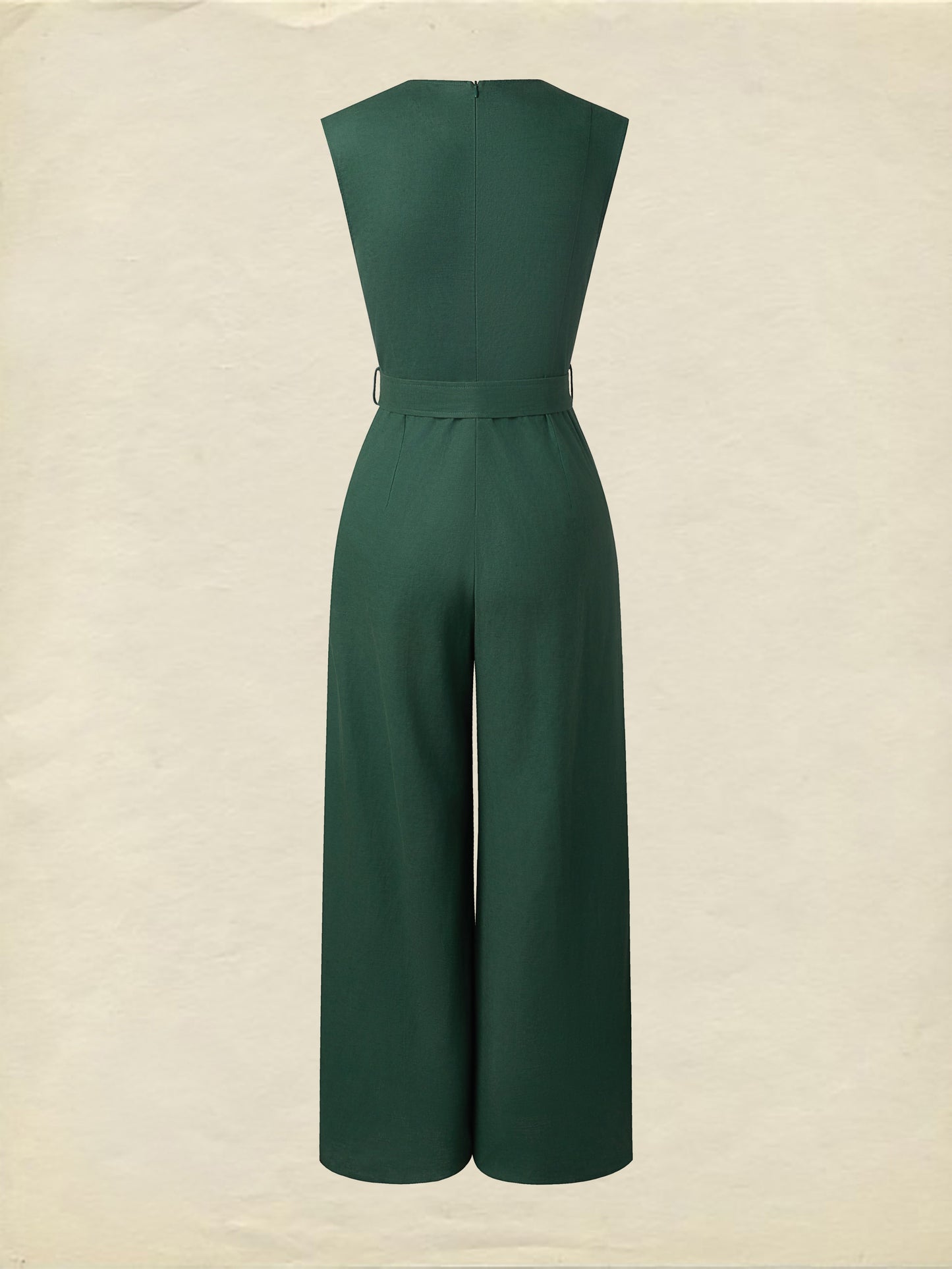 Combinaison en lin, sans manches, col en V, unie, boutonnée, vintage, verte