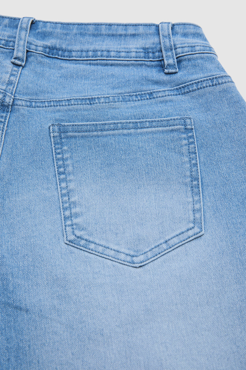 Wash Stitch Detail Ruffle Hem Mid Rise Wide Leg Crop Jeans