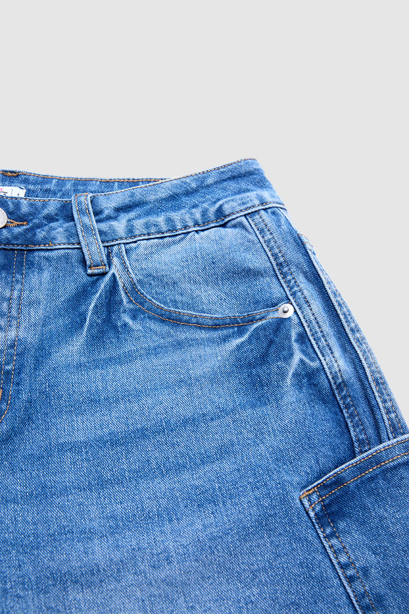 Stitch Detail Straight Leg Mid Waist Jeans Without Belt