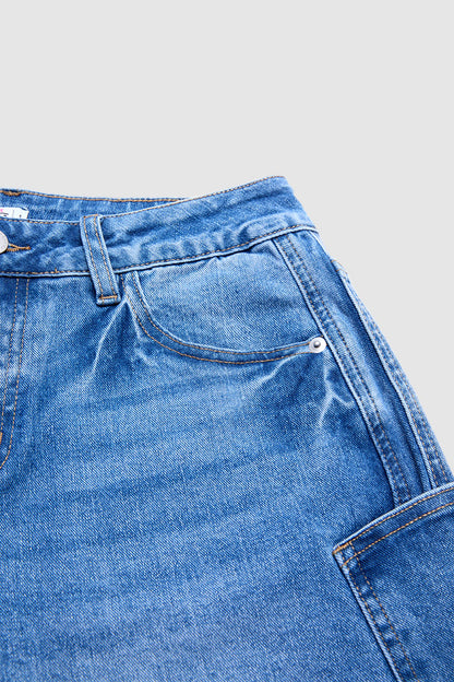 Stitch Detail Straight Leg Mid Waist Jeans Without Belt