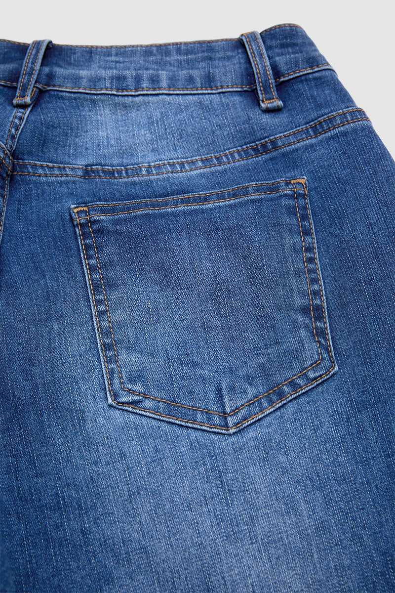 Raw Hem Ripped Mid Waist Straight Leg Crop Jeans