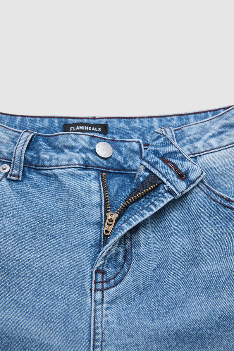 Raw Hem Ripped Mid Waist Straight Leg Crop Jeans