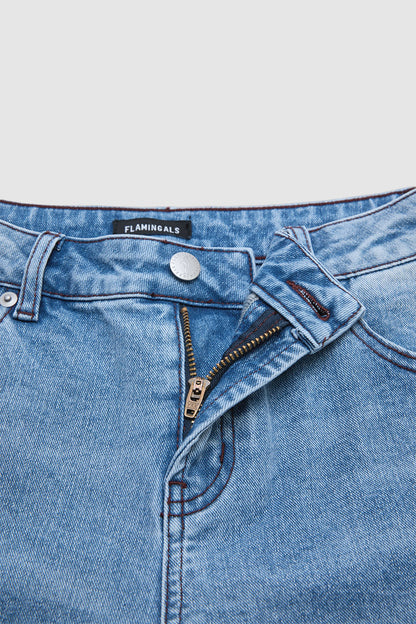 Raw Hem Ripped Mid Waist Straight Leg Crop Jeans
