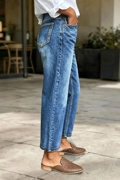 Wash Mid Waist Straight Leg Crop Jeans