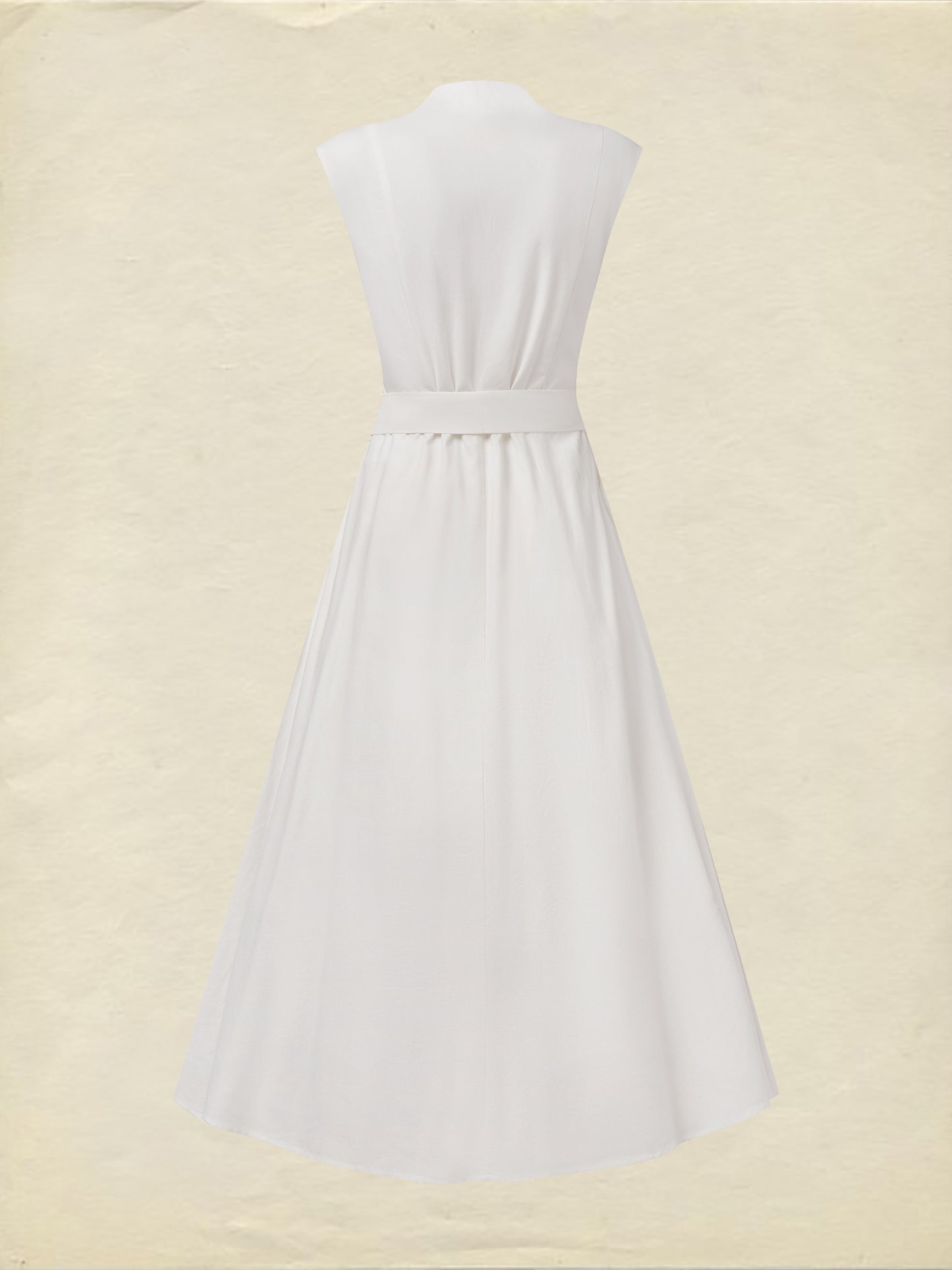 Robe midi en lin, sans manches, col en V, unie, avec ceinture, vintage, blanche