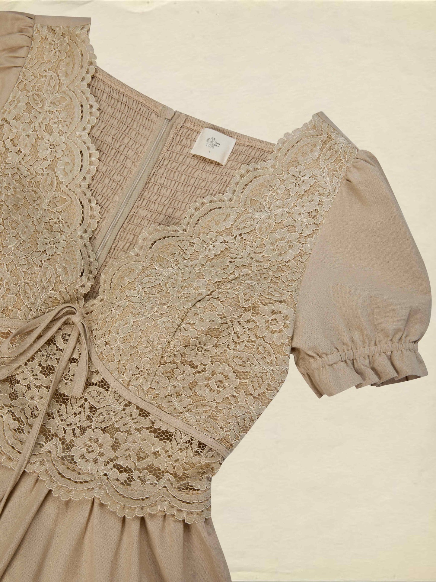 Robe longue en coton, manches courtes, col en V, unie, dentelle, style vintage français, marron