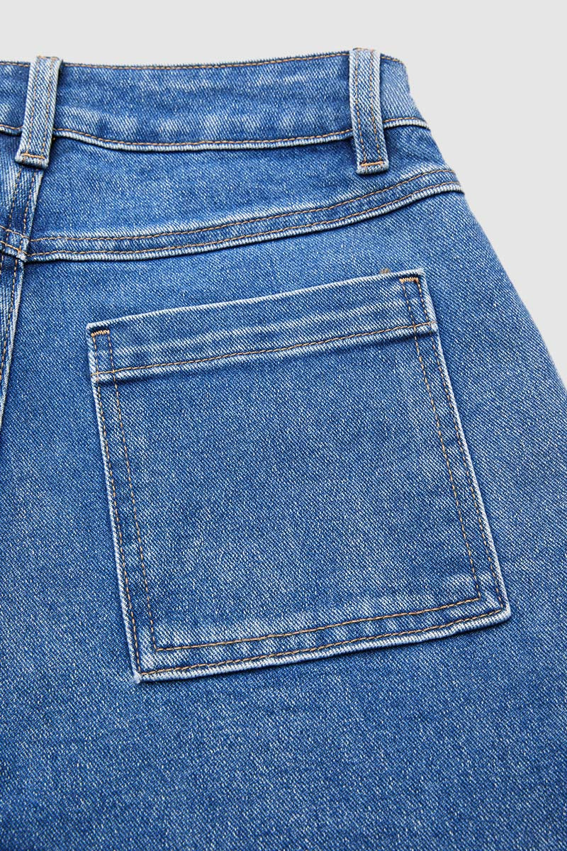 Wash Embroidery Mid Waist Straight Leg Jeans Without Belt