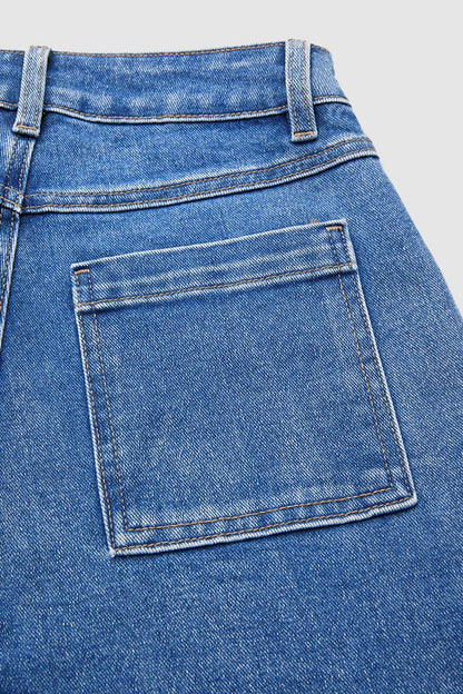 Wash Embroidery Mid Waist Straight Leg Jeans Without Belt