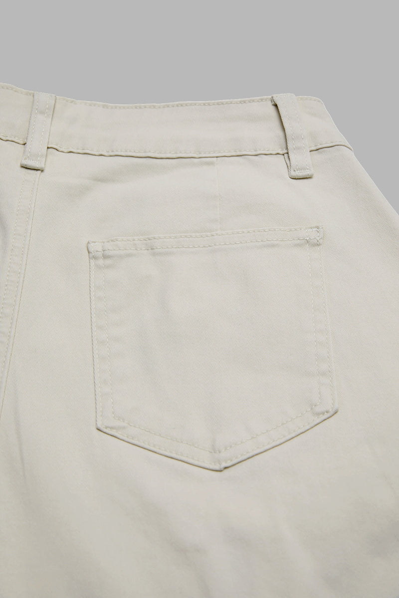 Solid Pleated Mid Rise Barrel Leg Pants Without Belt