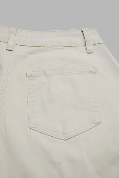 Solid Pleated Mid Rise Barrel Leg Pants Without Belt