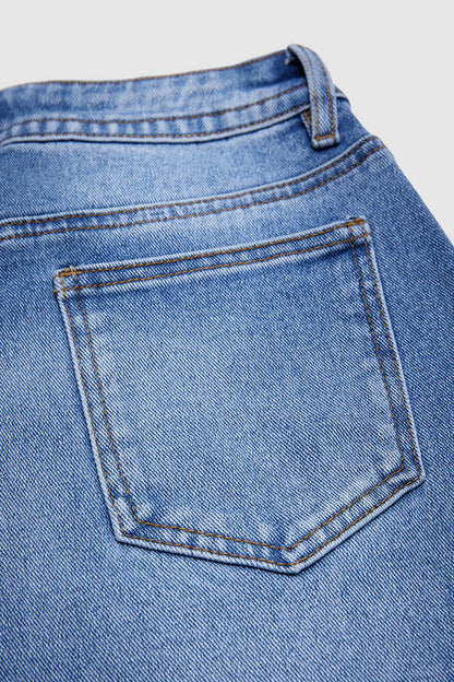 Stitch Detail Mid Waist Straight Leg Crop Jeans