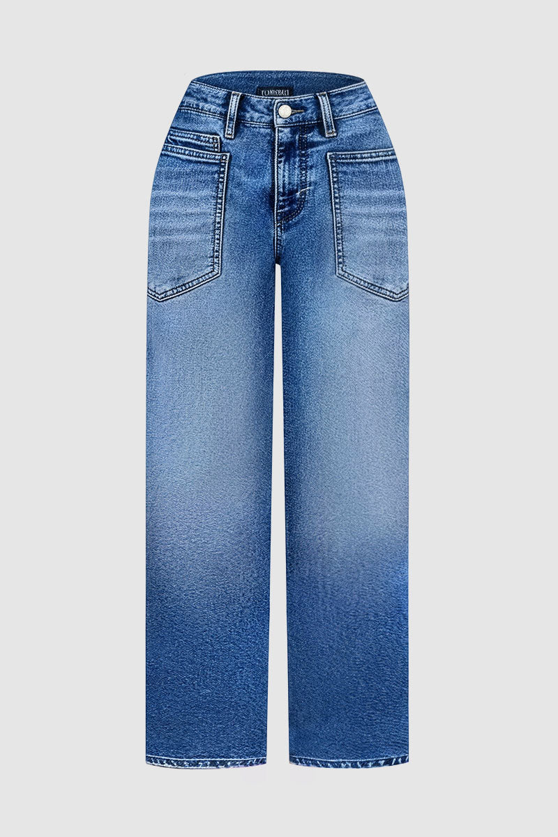 Wash Mid Waist Straight Leg Jeans Without Belt