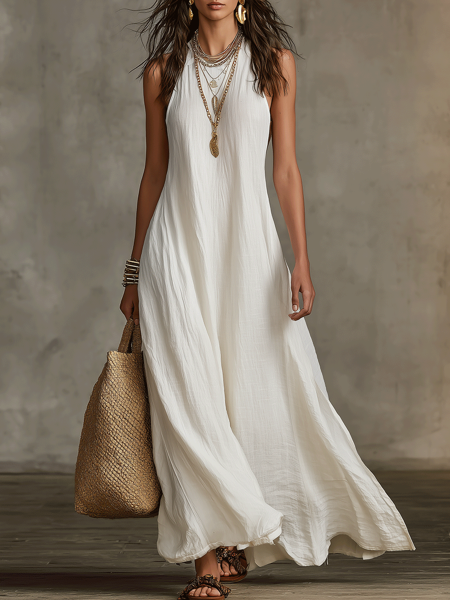 Robe longue ample bohème sans manches