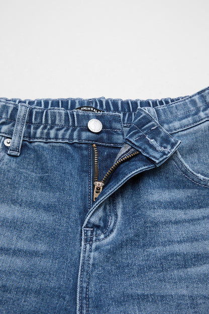 Wash Elastic Mid Rise Wide Leg Crop Jeans
