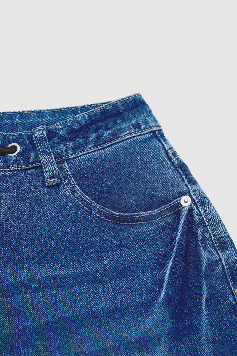 Wash Flap Pocket Drawstring Mid Rise Straight Leg Capri Jeans