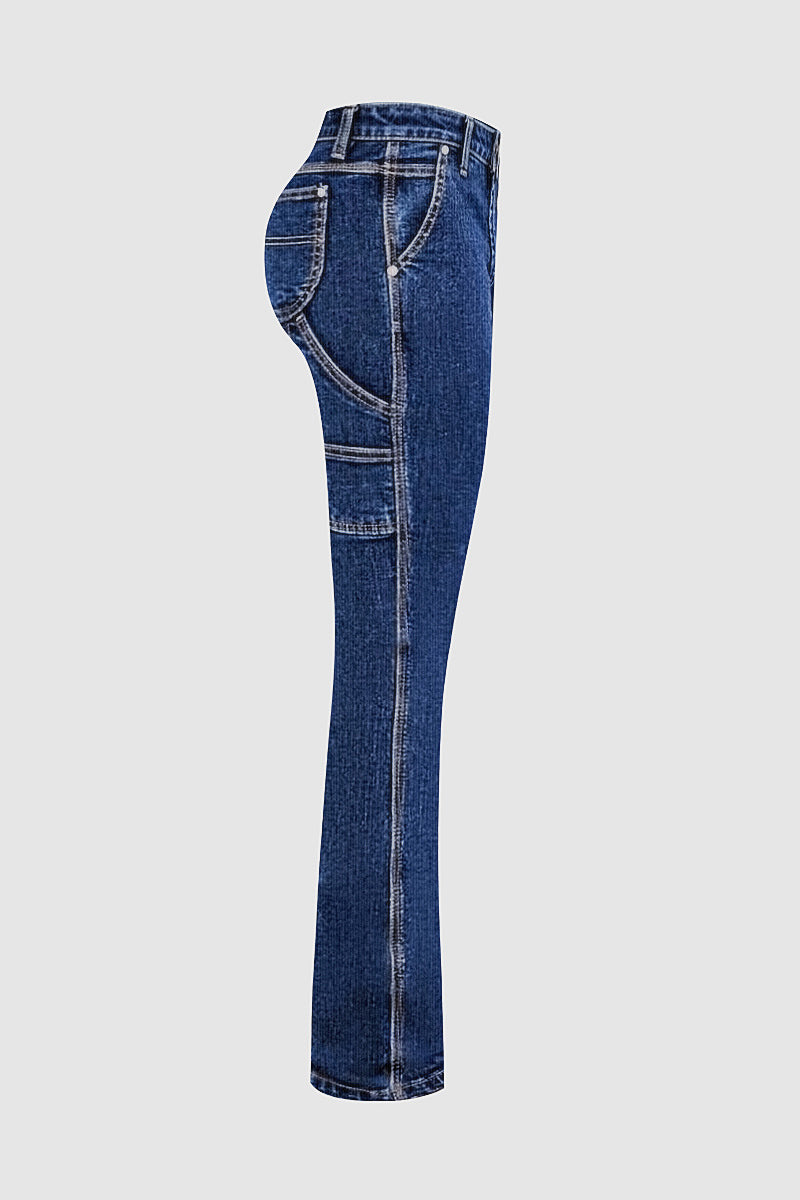 Wash Mid Rise Bootcut Carpenter Jeans Without Belt