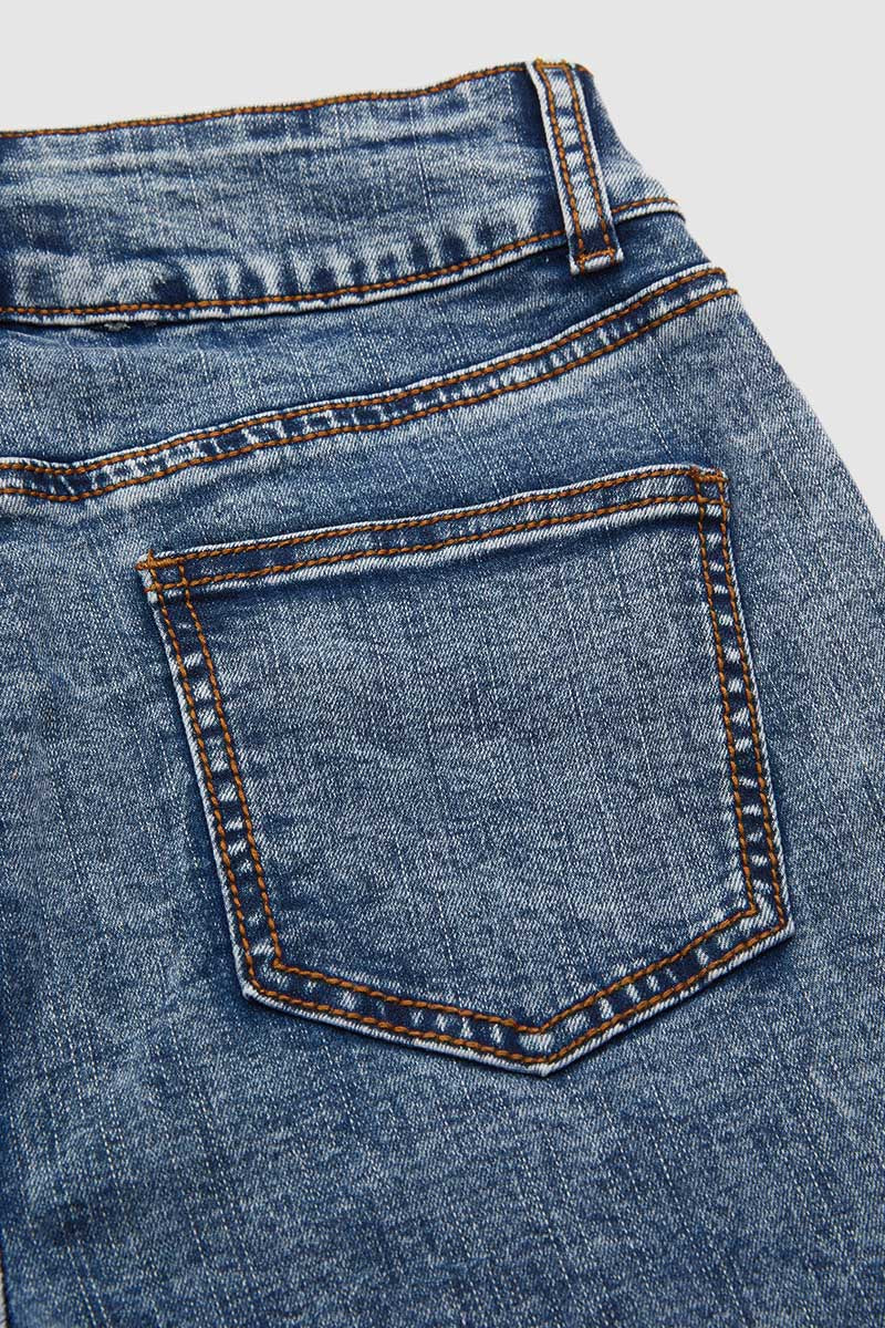 Double Button Stitch Detail High Waist Bootcut Jeans