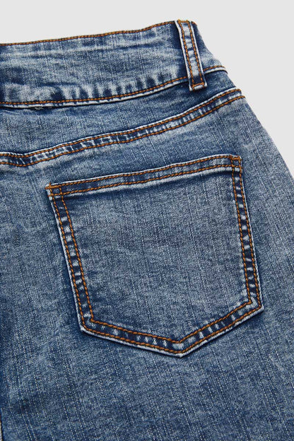 Double Button Stitch Detail High Waist Bootcut Jeans