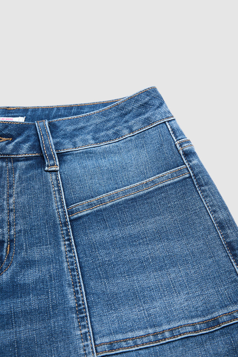 Wash Raw Hem Stitch Detail Mid Waist Straight Leg Cropped Jeans
