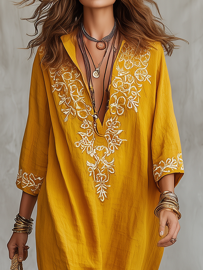 Robe longue brodée de style bohème (Kaftan)
