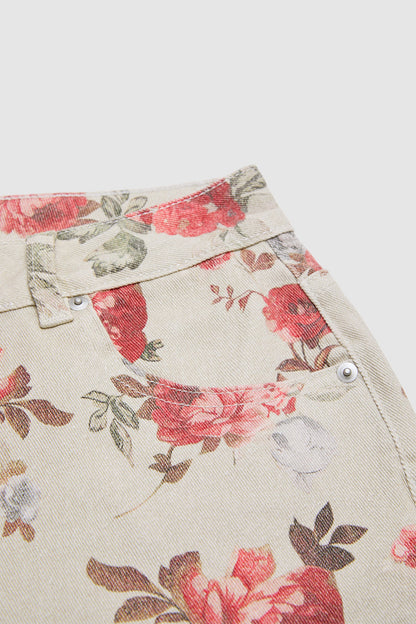 Floral Pattern Split Mid Waist Wide Leg Crop Pants Without Belt