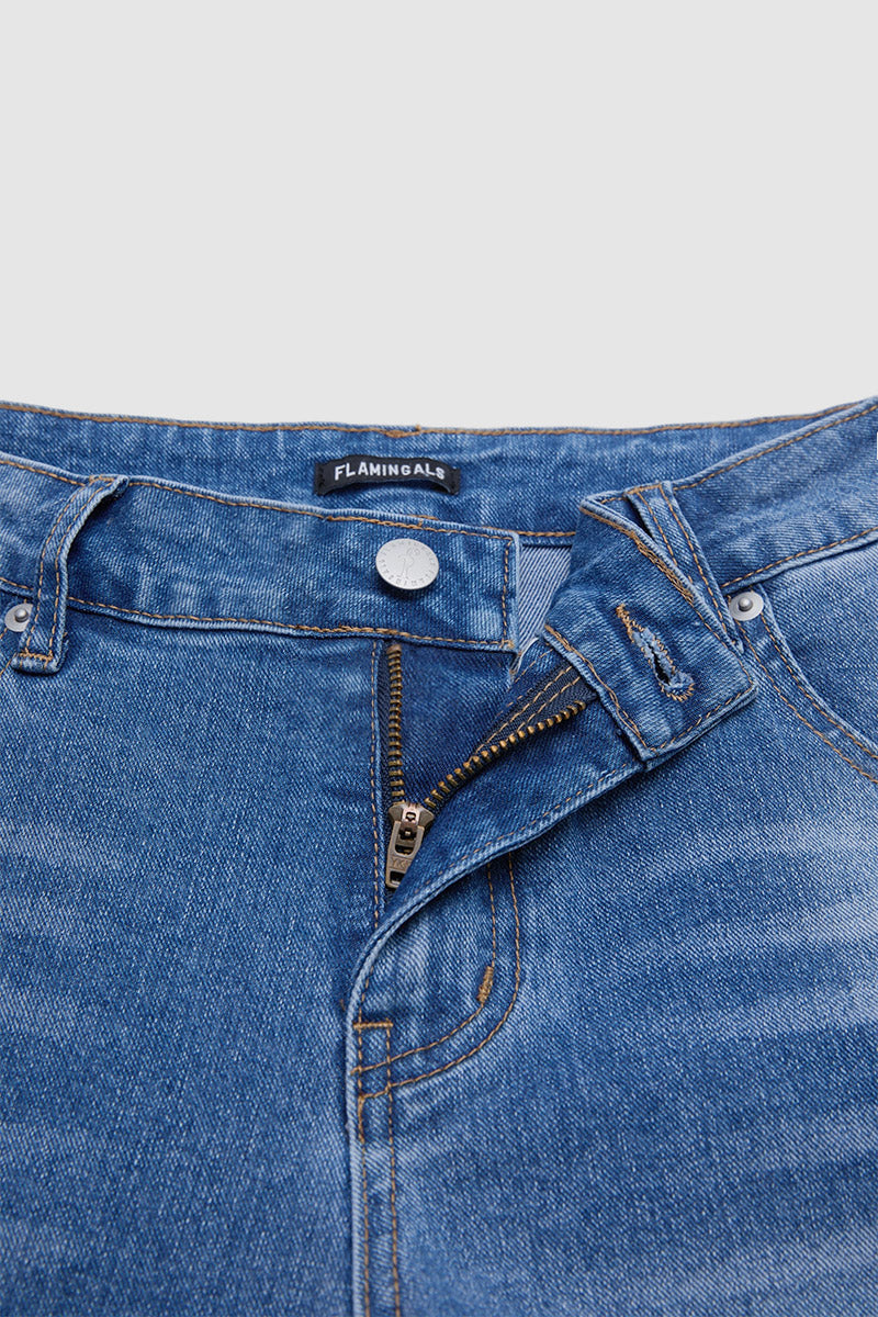 Wash Raw Hem Mid Waist Straight Leg Capri Jeans Without Belt