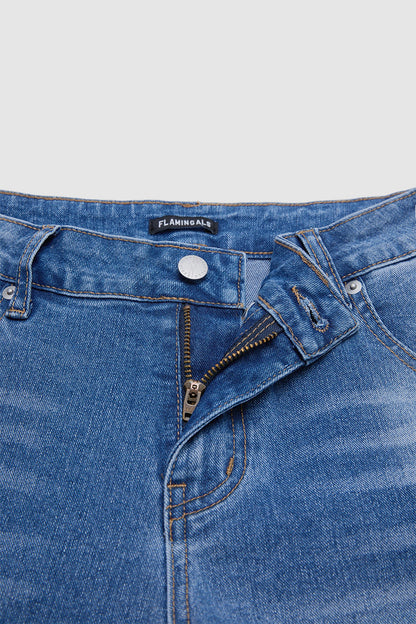 Wash Raw Hem Mid Waist Straight Leg Capri Jeans Without Belt