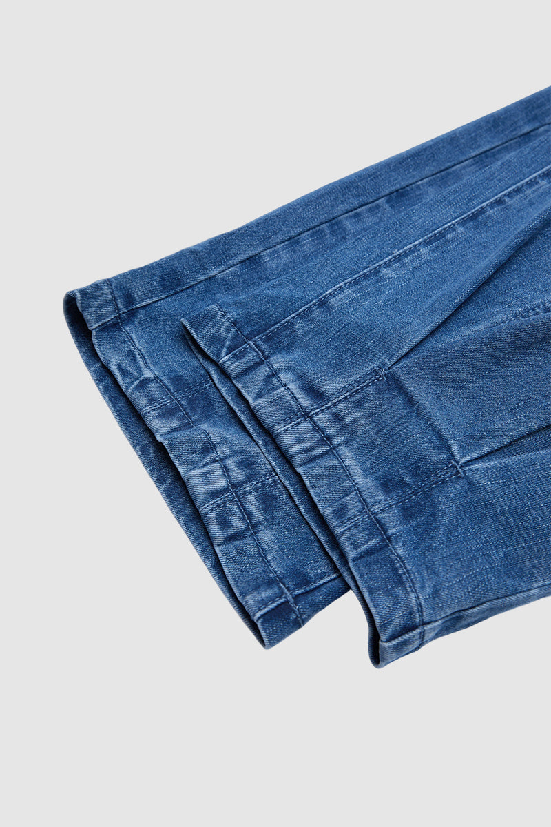 Pleated Drawstring High Waist Barrel Leg Capri Jeans