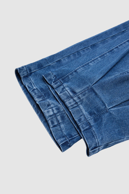 Pleated Drawstring High Waist Barrel Leg Capri Jeans
