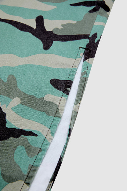 Camo Pattern Split Mid Waist Wide Leg Crop Pants Without Belt